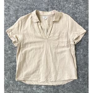 J. Crew Shirt Womens Medium Linen Blend Top Collared beige Short Sleeve
